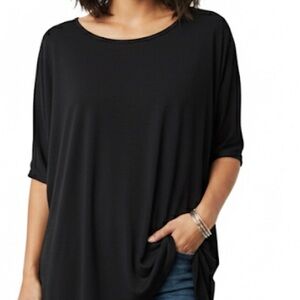 LuLaRoe Classic‎ Black Solid Dolman Sleeve Tunic Top High Low Hem Size Small S